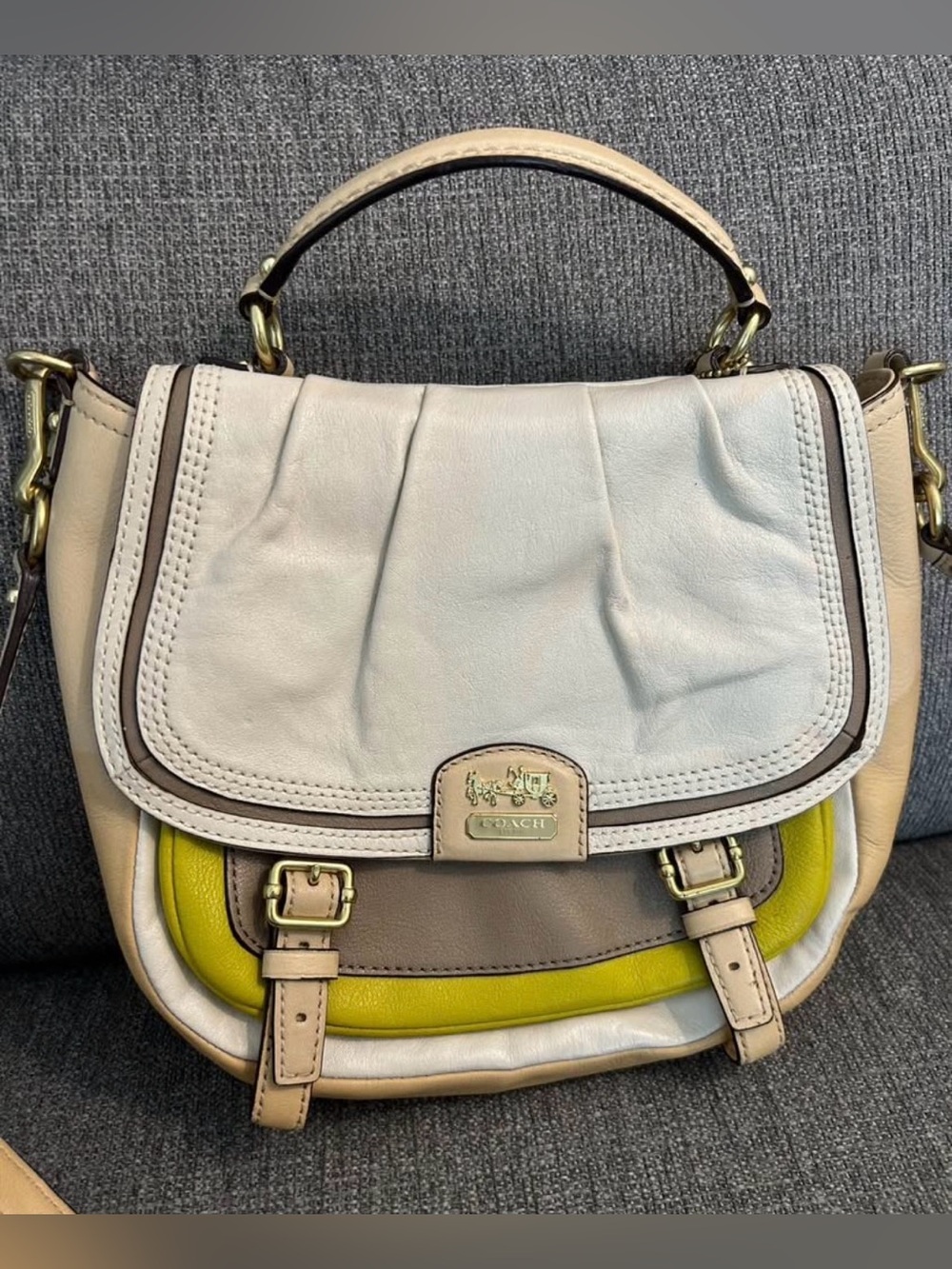 Coach Annabelle Leather in Rare Colorblock of Beige, Kiwi & Gray Crossbody Bag